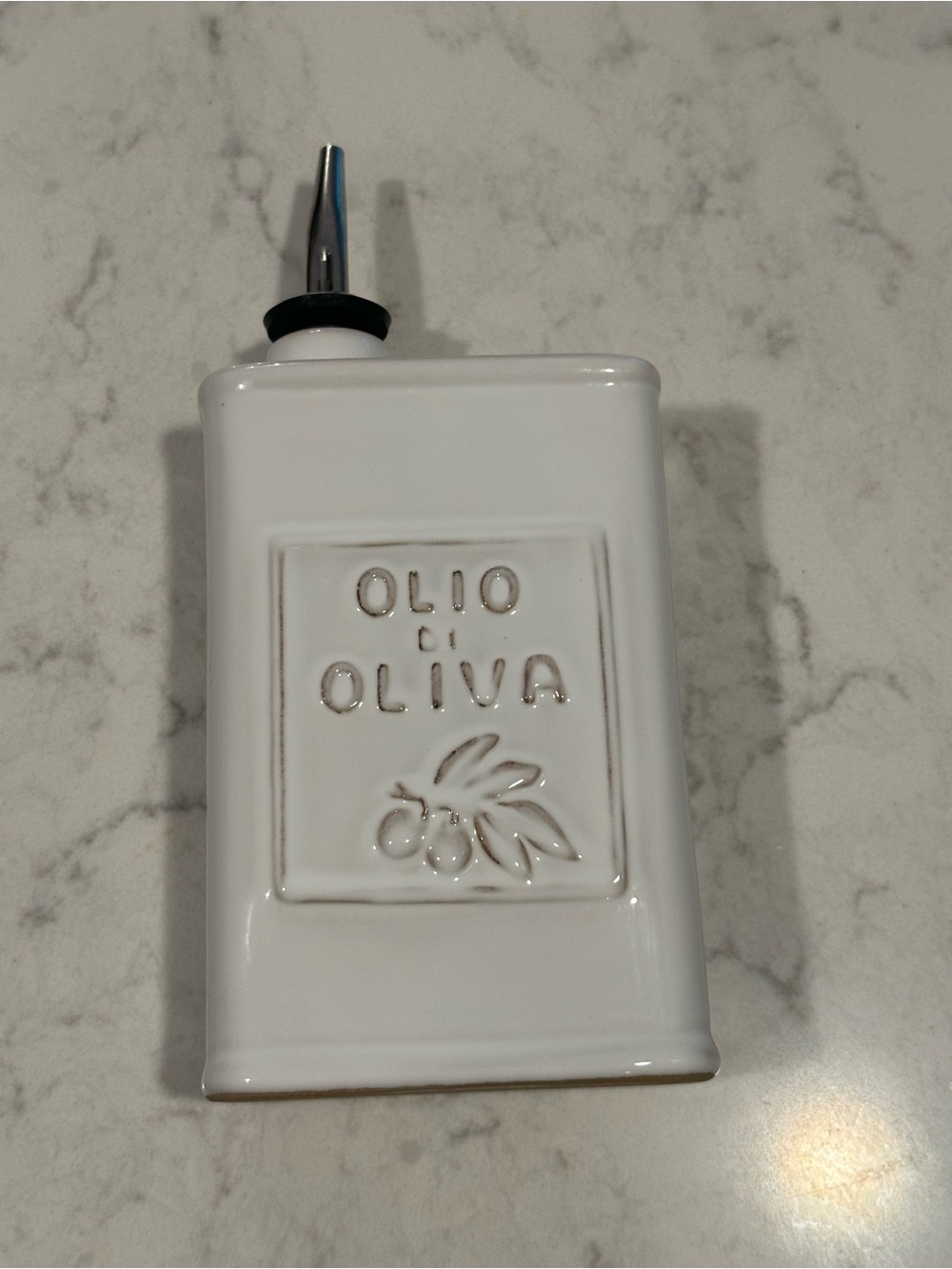 Vietri White Ceramic Olive Oil Dispenser with Stainless Spout